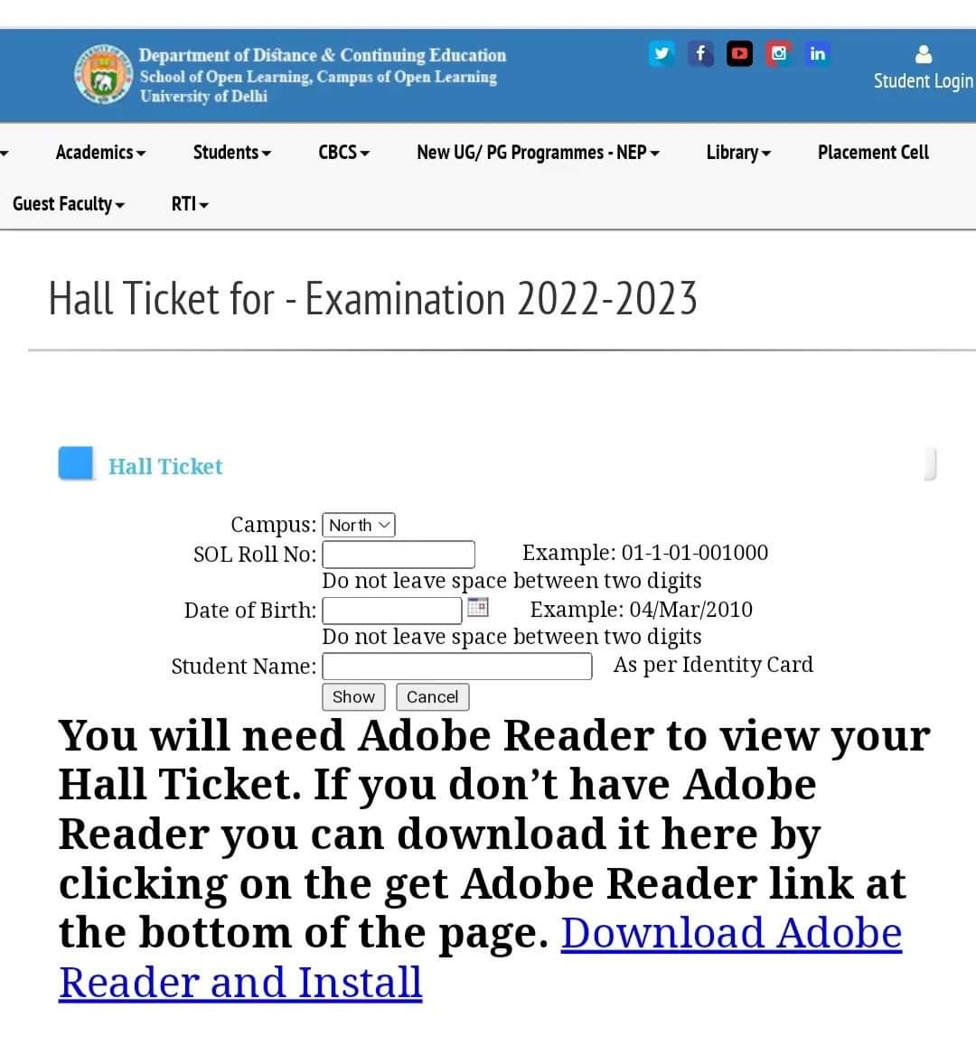 DUSOLOfficial's tweet photo. Hall Ticket/ Admit card Released of Hons courses and https://t.co/7v66IKFGKS Prog
@SOL_UnivofDelhi @UnivofDelhi Link for downloading Hall Ticket/ Admit Card
https://t.co/YBdrySnqd3 https://t.co/dcQsa1n01k