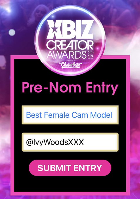 💜PRE-NOM ME FOR BEST FEMALE CAM MODEL💜 It&rsquo;s time to suggest your favorites for The @XBIZ Creator Awards