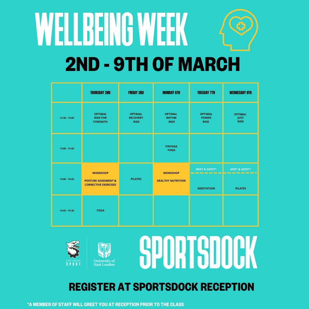 A week from today we are joining @universityofeastlondon on our joined effort to ensure our students, staff and members wellbeing!

Check out the link bit.ly/3lLKBXv to find out all the activities happening during the week at UEL 👏
