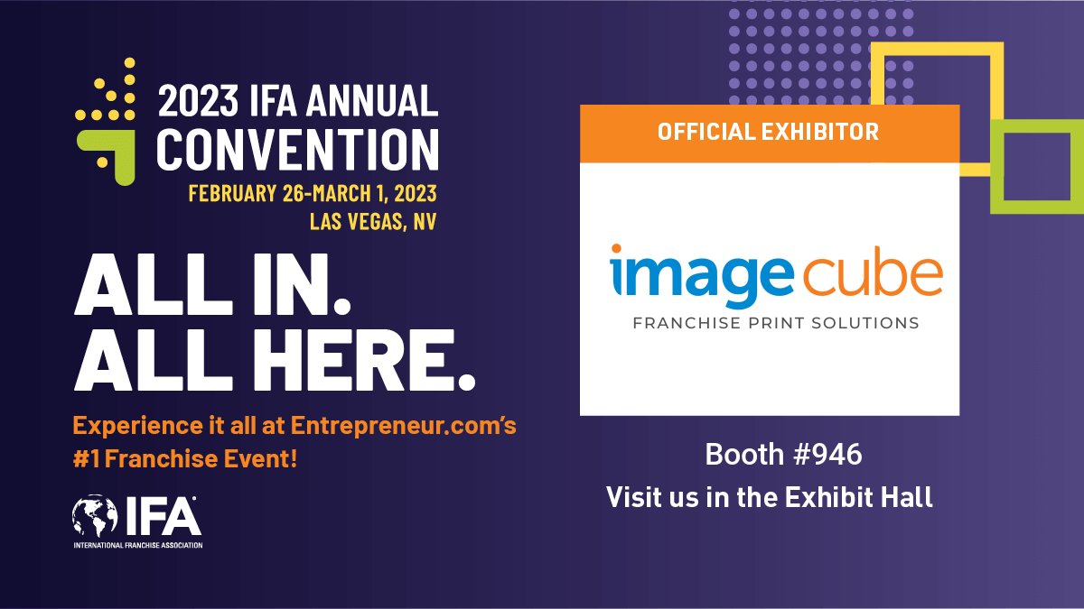 imagecube's tweet image. Modernize &amp;amp; Simplify Your Franchise Print Solutions with Print Propel. Join us and the rest of the franchise community to go all in at the 2023 IFA Annual Convention from February 26–March 1, 2023, in Las Vegas. Visit us at booth 946 and learn more about Print Propel.