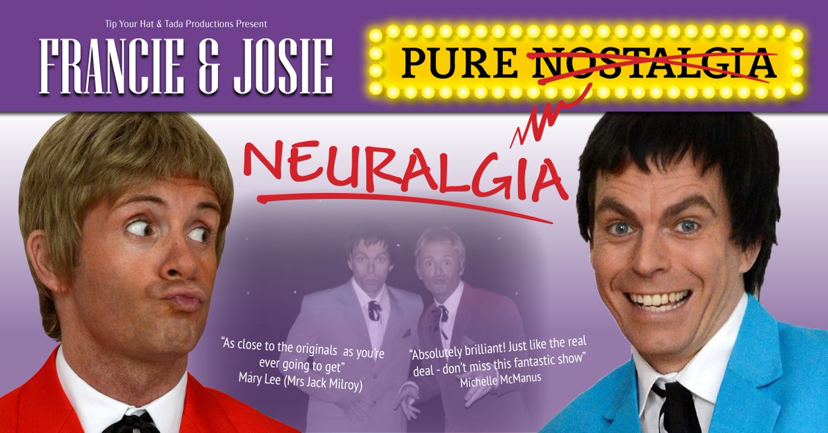 Having toured Scotland for the past seven years, Francie and Josie are back in town with their new show - Pure Nostalgia. Coming to #MotherwellTheatre on Friday 10 March, with performances at 2.30pm and 7.30pm.

Tickets are available here: ow.ly/x8WF50N0uNX