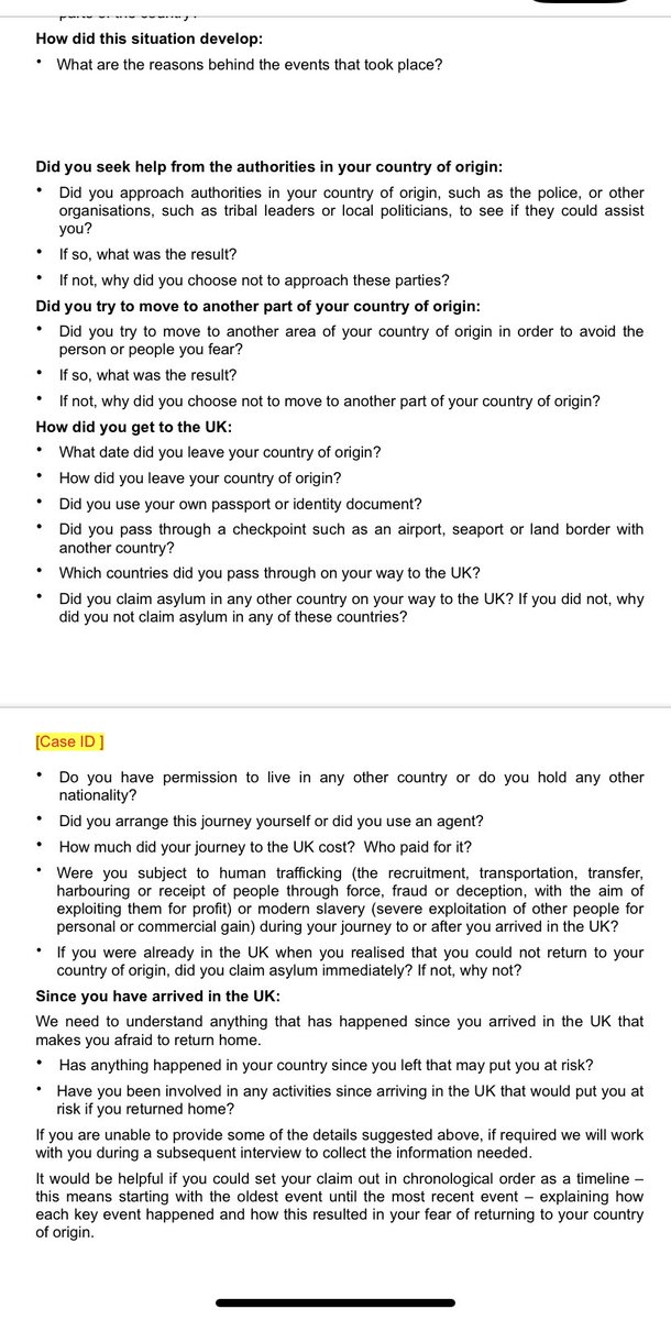 A helpful link to draft asylum questionnaire here 👇

Uh. Nightmare. Basically asking someone to write their substantive interview. And note ‘you don’t need to have any knowledge of the asylum system’… but a bloody good grasp of English!