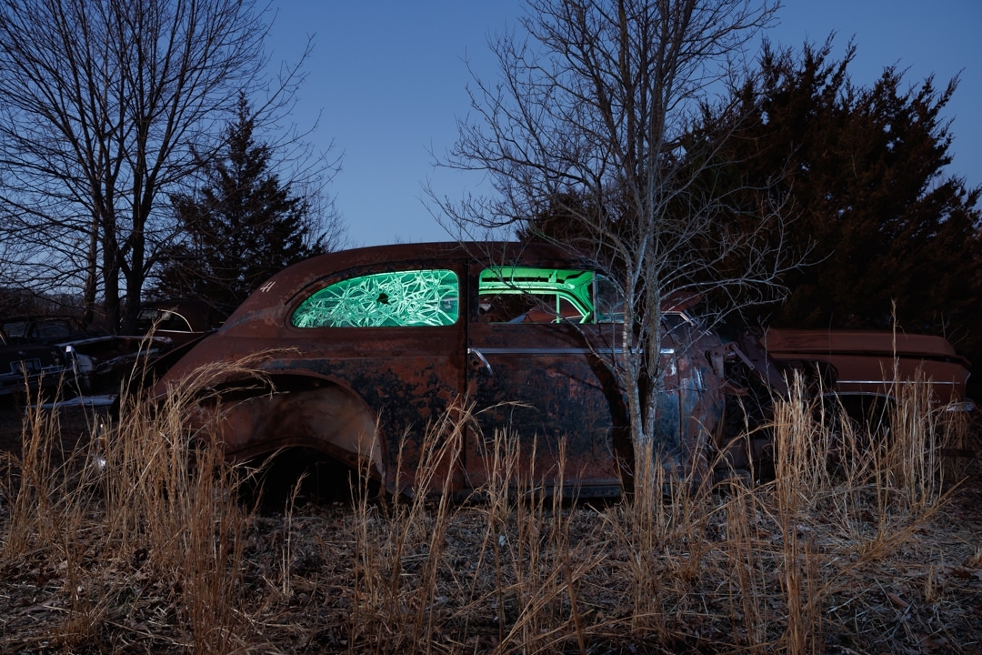 notleyhawkins's tweet photo. Salvaged sedan in Osage County, Missouri. Photography by Notley Hawkins. #missouri #lightpainting #flash #strobe #sedan #greenlight #bluehour #dusk #twilight #junkyard #auto #car #autosalvage #salvageyard #weeds #canonr5 #ruralex #ruralexploration #notleyhawkins https://t.co/UrHK3eZ1Wv