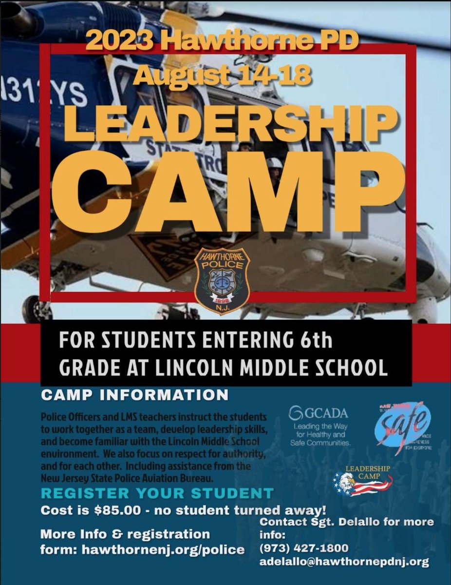rspirito11's tweet photo. Attention Incoming 6th Graders. Don't miss this fun and extremely worthwhile program! @HPS_Lincoln @HPS_Roosevelt @HPS_Jefferson @HPS_Washington @HawthorneNJPD https://t.co/Tw1zQO0LWV