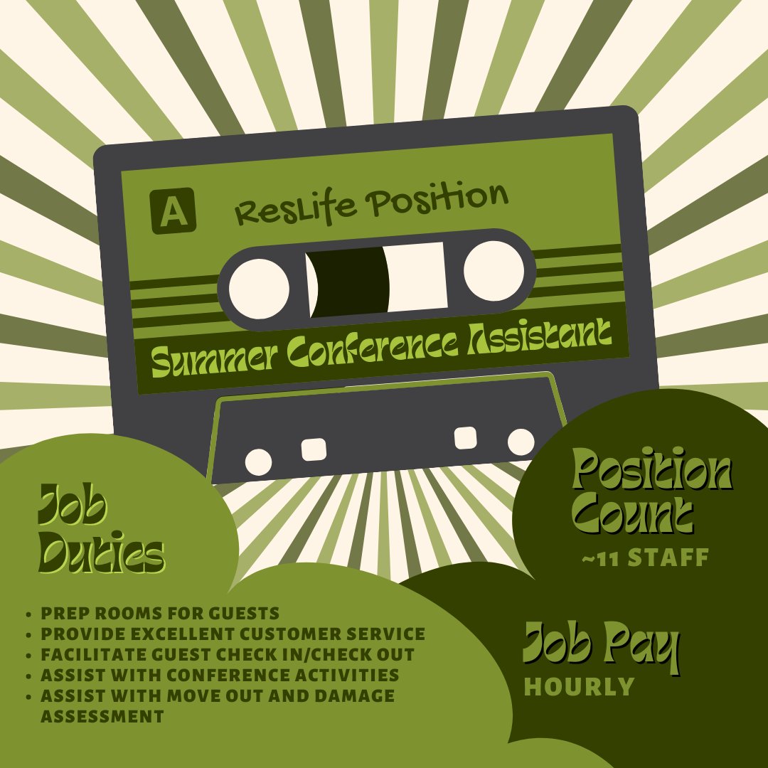 Today, the ResLife positions we want to highlight are the awesome ones that make up our OPERATIONS STAFF!! Check out these slides for more information and make sure you fill out the application in the Housing Portal by FEBRUARY 27TH!!