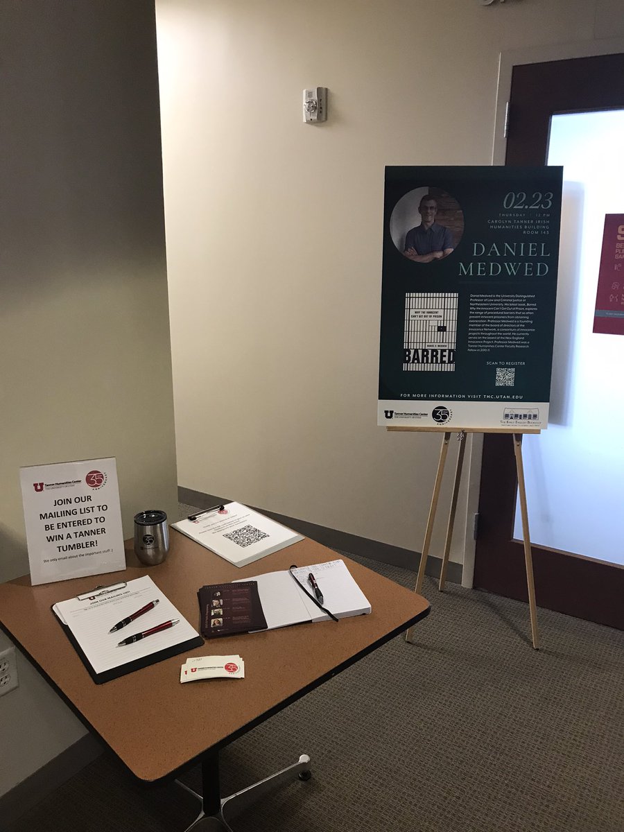 Gearing up and getting excited for today’s book talk by @danielmedwed @TannerHumCenter #CriminalJustice #innocentbehindbars @BasicBooks