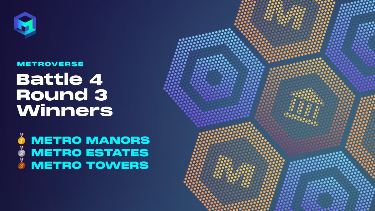 Metizens, after 3 intense rounds, the fourth battle has concluded! Congratulations to the top three winners: 

🥇 Metro Manors 
🥈 Metro Estates
🥉 Metro Towers

To see where this battle puts you on the leaderboard, check the rankings here:
metroverse.com/leaderboard