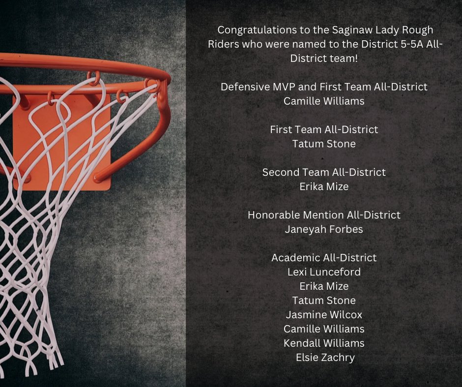 Congratulations to the Lady Rough Riders who were named to the District 5-5A All-District team! <a href="/SaginawGBB/">Saginaw Girls Bball</a>