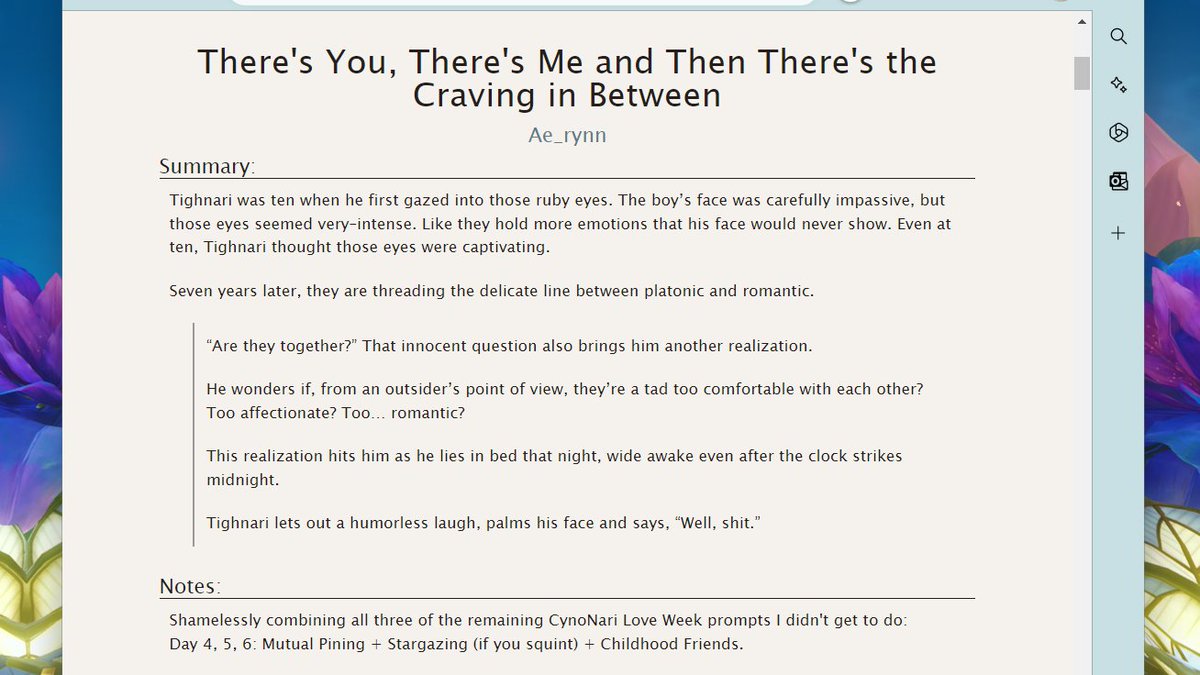⚖️🪴| #cynonari 
For <a href="/CynriLoveWeek/">Cynonari Love Week</a> #cynriloveweek 
Day 4,5,6: 
Mutual Pining + Stargazing + Childhood Friends

"There's You, There's Me, and Then There's the Craving in Between"
archiveofourown.org/works/45276178
♡ 9k words High School AU
♡ Fluff &amp; light angst with happy ending