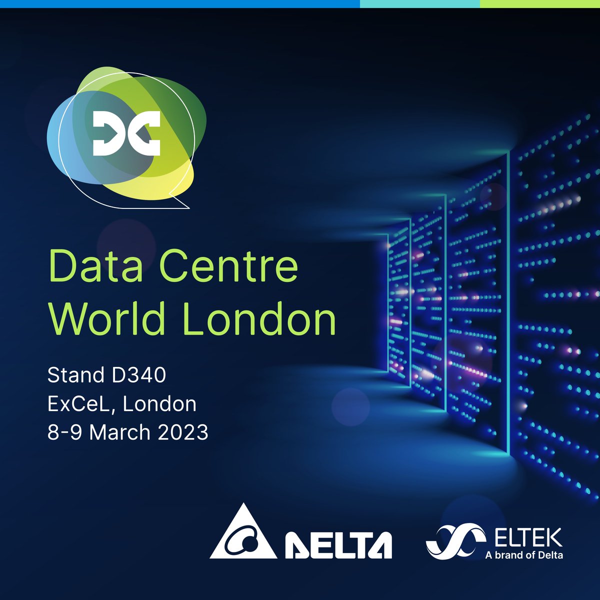 DeltaEMEA's tweet photo. Delta and Eltek are thrilled to be attending Data Centre World 2023 in London!  We’ll be on stand D340 with Delta’s latest data centre solutions. Join us for a chat about how we’re working closely with our customers to build customised, energy-efficient data centres.
#DCW23 #DCW https://t.co/TU9bEUEnui
