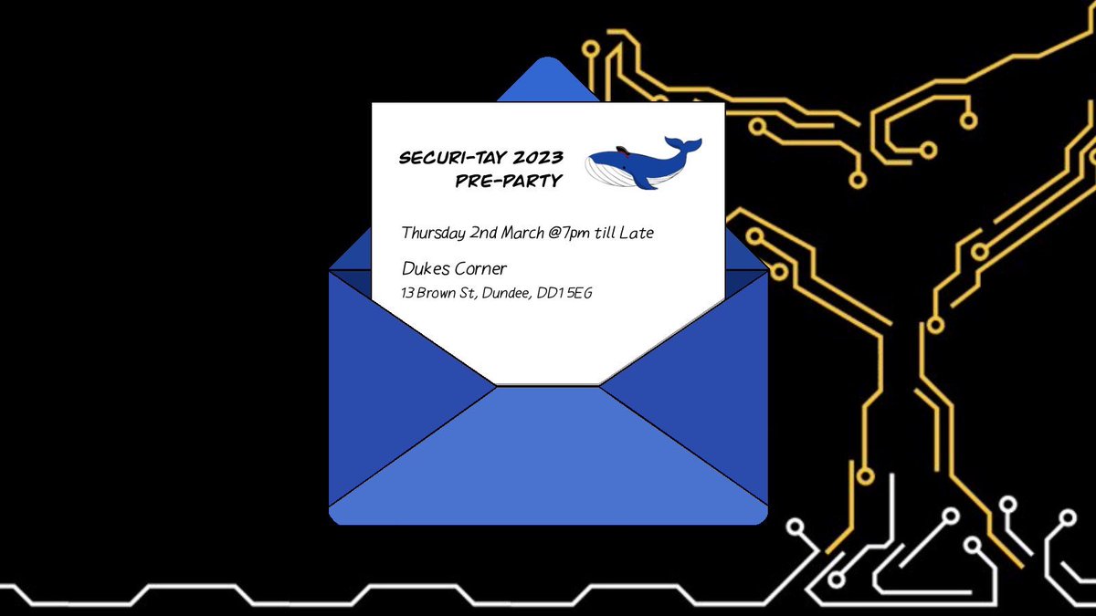 Defcon Dundee (@dc441382) on Twitter photo With #SecuriTay2023 only a week away, Defcon Dundee have partnered with <a href="/AbertayHackers/">Abertay Hackers</a> to host this years pre-party!!
For all sticker lovers out there - we will be handing out limited edition #DC441382 stickers on the night 🐳
See you all there🍻 With #SecuriTay2023 only a week away, Defcon Dundee have partnered with <a href="/AbertayHackers/">Abertay Hackers</a> to host this years pre-party!!
For all sticker lovers out there - we will be handing out limited edition #DC441382 stickers on the night 🐳
See you all there🍻