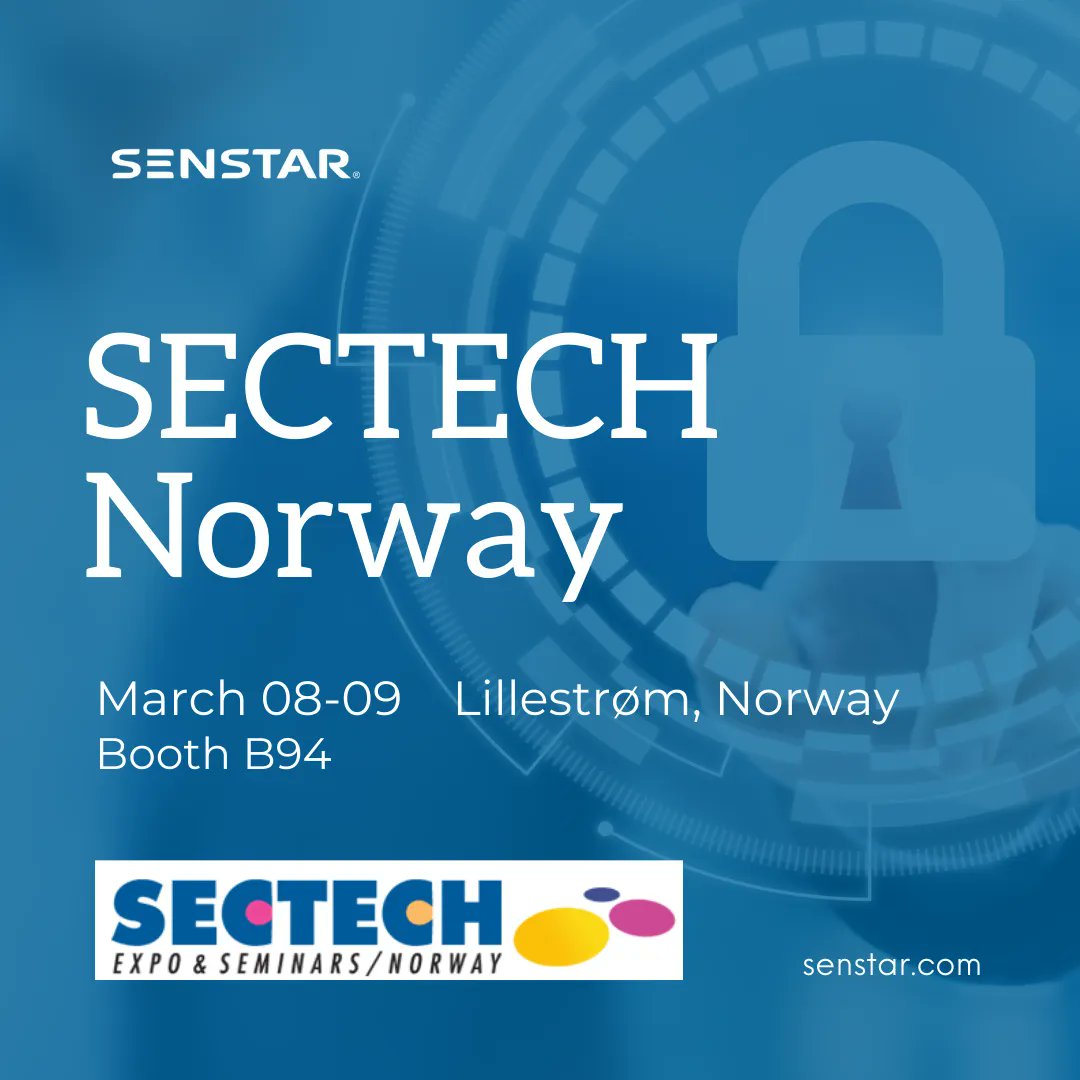 SenstarCorp's tweet image. Senstar is excited to attend SECTECH Norway taking place at NOVA Spektrum, March 8-9, 2023.
Register here ➜ buff.ly/3HBkREG and stop by booth B94 to see how #SenstarMakesSense.

#SECTECH #Norway #SecuritySolutions