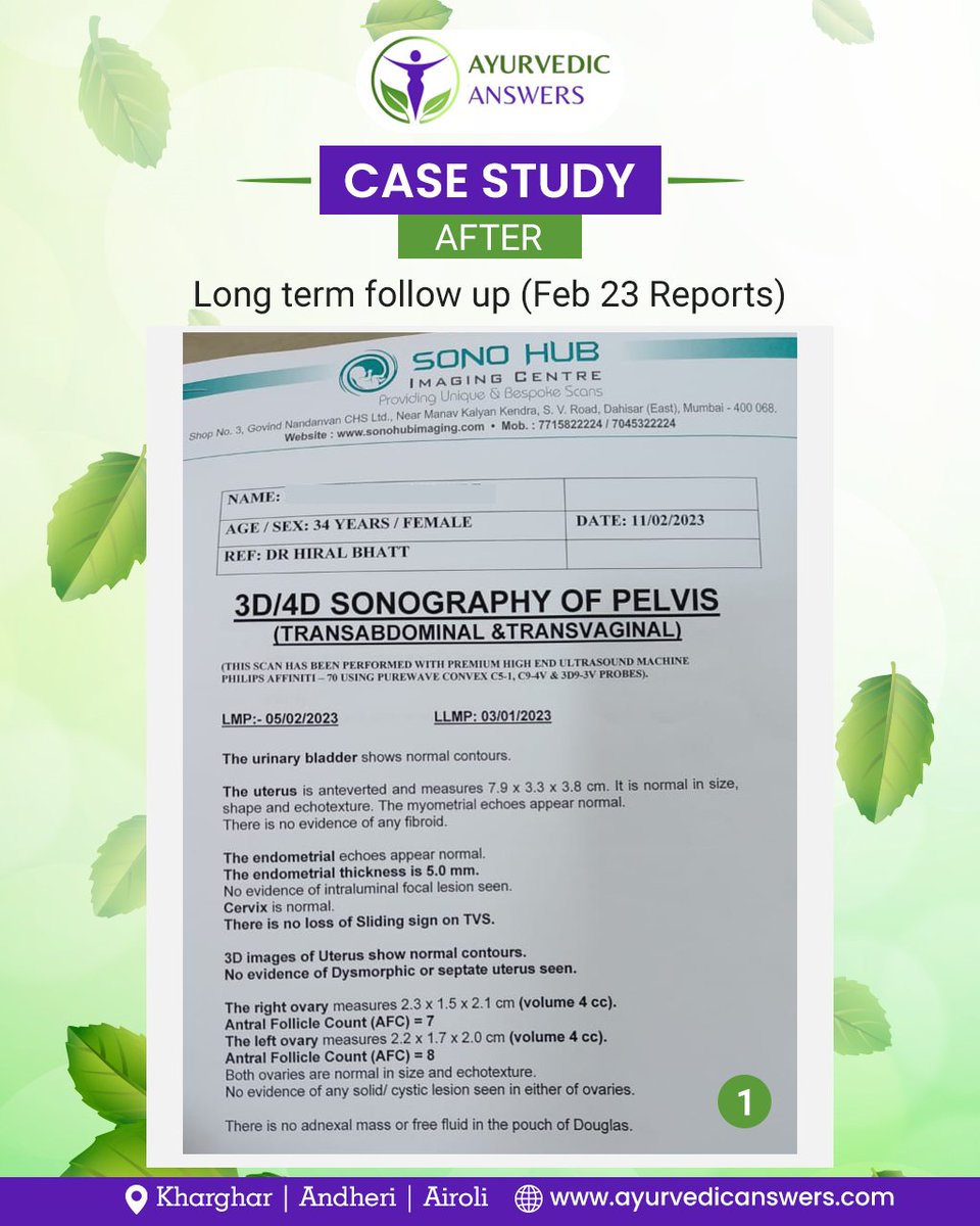 AyurAnswers's tweet photo. Case Study 

https://t.co/eHb6r7YNMN

Part 2

𝐀𝐲𝐮𝐫𝐯𝐞𝐝𝐢𝐜 𝐀𝐧𝐬𝐰𝐞𝐫𝐬
📞: 8369146662
📌: #Kharghar | #Andheri | #Airoli
🌐: https://t.co/JAdbuI3OPy

#AyurvedicAnswers #DrHiralBhatt #Ashermansyndrome #uterineadhesions #pregnancy #casestudy #Results #Ayurvedictreatment https://t.co/qK3s3EPB8k