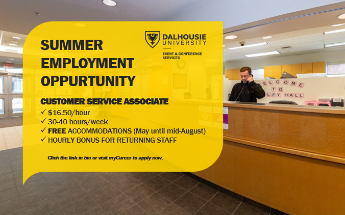 EventsAtDal's tweet photo. Staying in Halifax or Truro this summer? From May through August, @StayAtDal welcomes tourists, students and many others to @DalResidence with help from 30 full-time @DalhousieU students in various customer service positions! (myCareer ID: 118878, 118879, 118974 &amp; 118979) https://t.co/No2sRGwutl