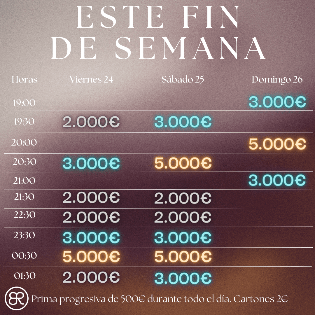 BingoRoma's tweet photo. 📝⏰¡Anota los horarios y no te pierdas nada!

Hasta 4 bingos garantizados de 5.000€

¡Te esperamos!

#madrid #barriosalamanca #gastronomia #bingo #madridmola #madrid_joven #gastrobingo #viernes #sabado #domingo #premios #findesemana #drunch #cena #diversion #amigos https://t.co/wtO9tTPS5y
