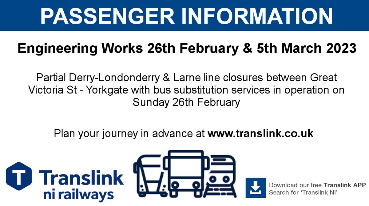 Translink on Twitter "TRAIN Due to engineering works the line between