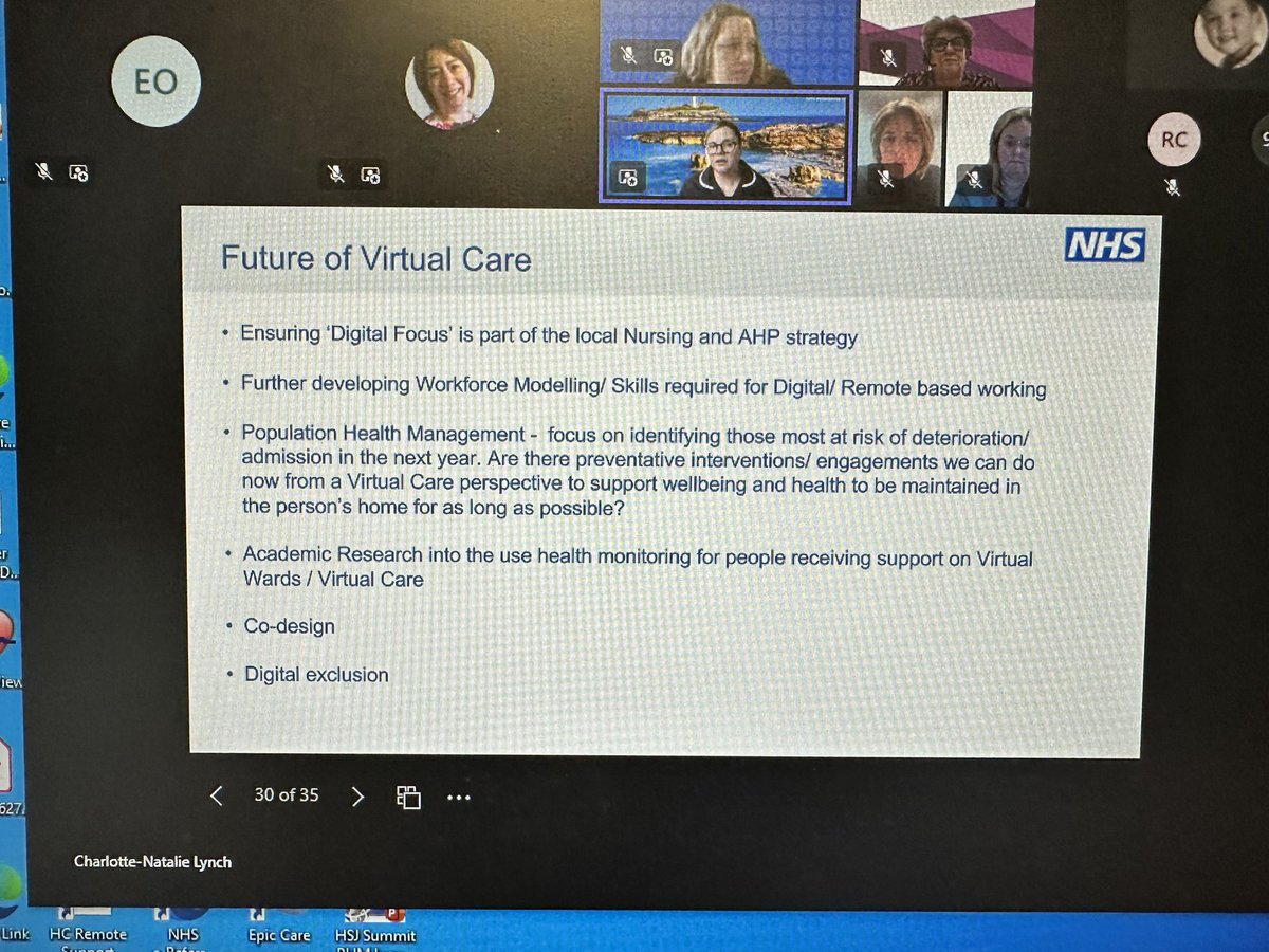 Now #VirtualCare in Cornwall #VirtualWards fantastic session hosted by <a href="/HolzhausenEmily/">Emily Holzhausen CBE</a> demonstrating how community services can be joined up to deliver to residents from Surrey to Cornwall