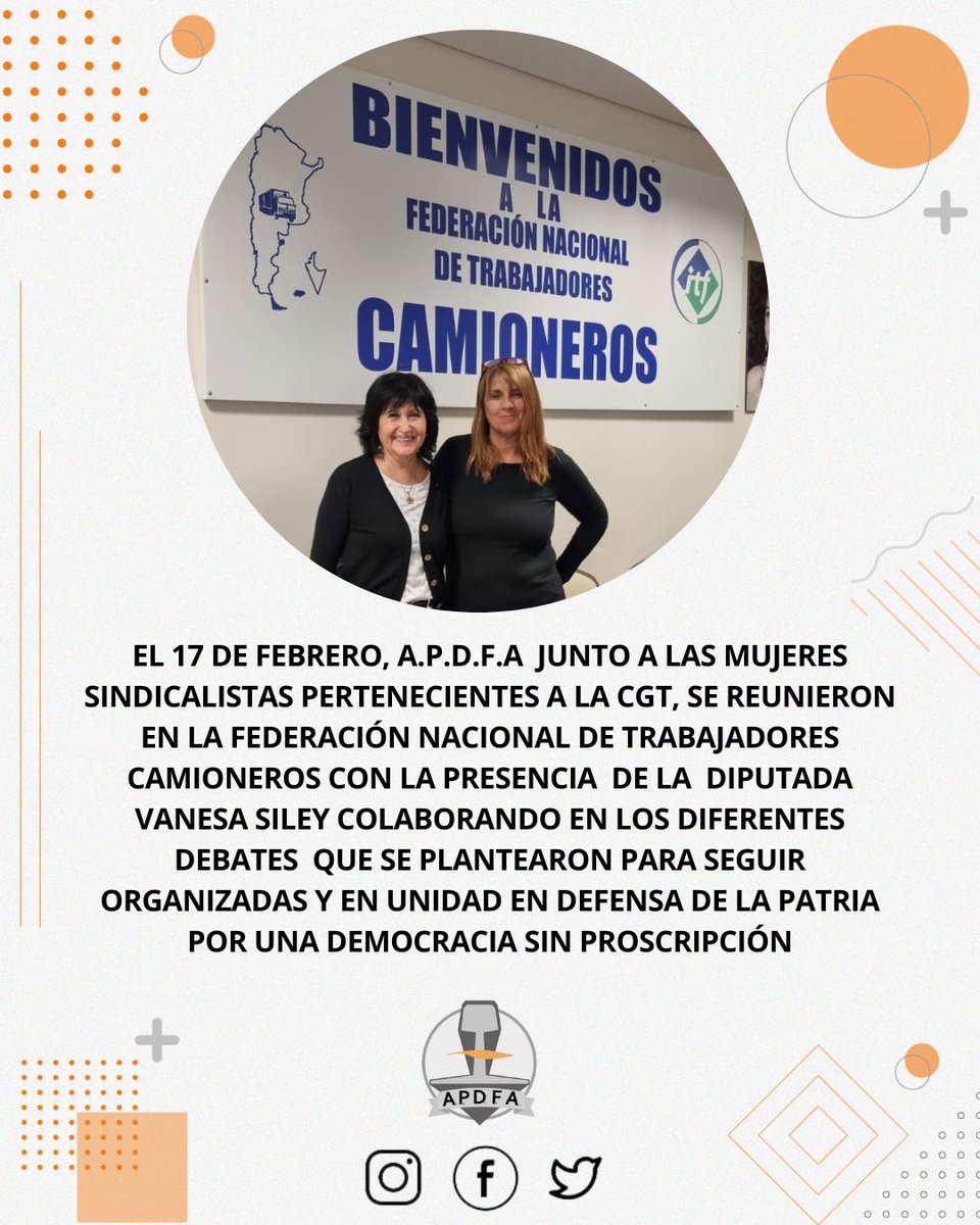 apdfanacional's tweet photo. El 17 de febrero, A.P.D.F.A junto a las mujeres sindicalistas pertenecientes a la CGT, se reunieron en la Federación Nacional de trabajadores camioneros con la presencia de la diputada Vanesa Siley 
@Vsiley 
@ApdfaAdrian 

#apdfa #sindicato #ferroviarios #mujeres https://t.co/XPuNom0EJm