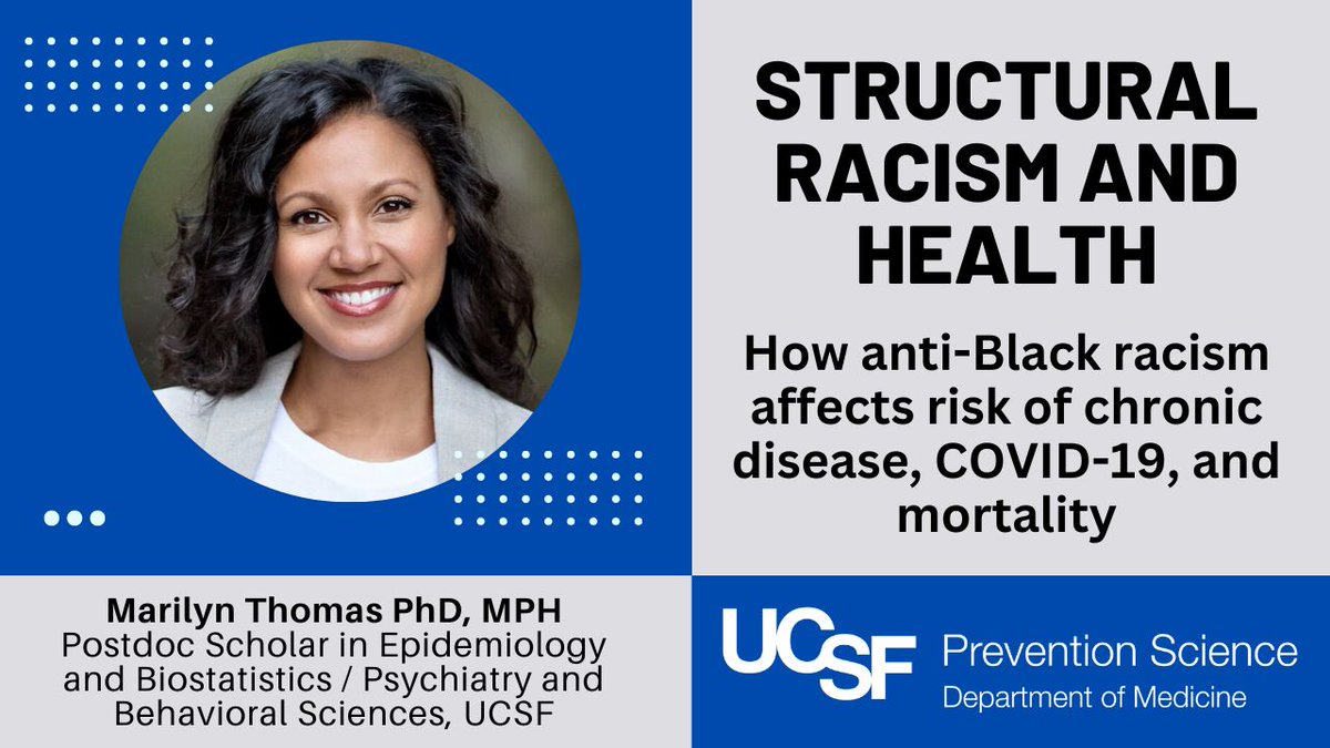 tiny.ucsf.edu/eWDgiV - TOMORROW. Structural Racism and Health: How anti-Black racism affects risk of #chronicdisease, #COVID19, and mortality feat Marilyn Thomas, PhD, MPH Friday, Feb. 24th, 11am - 12 pm PST @HEAN_RCC #StructuralRacism