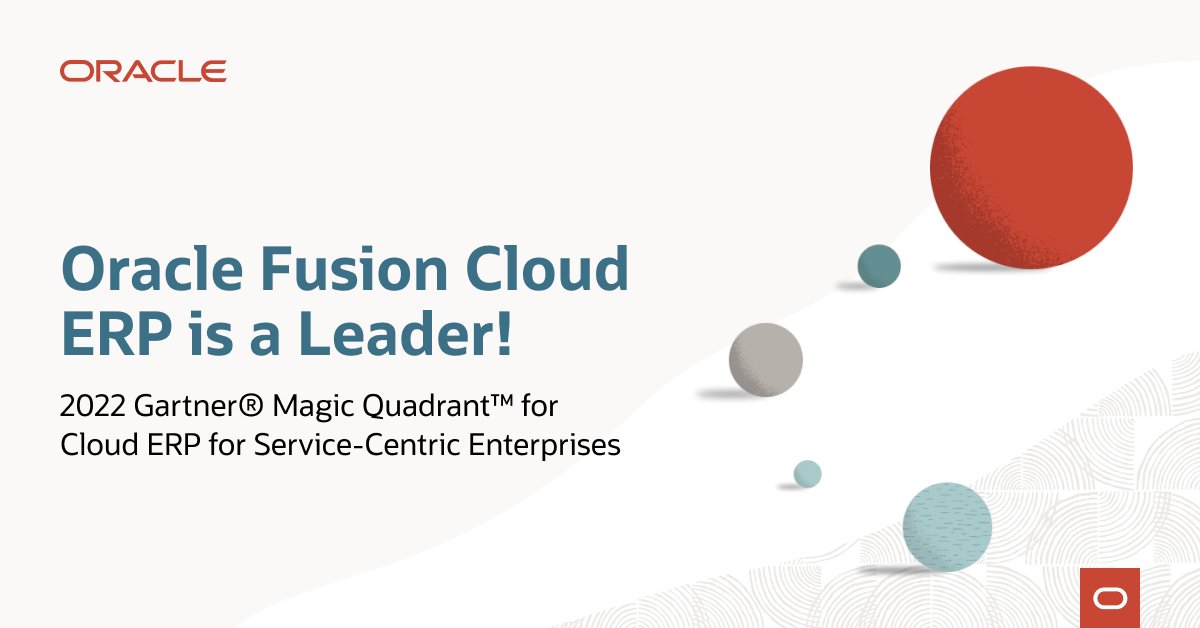 Oracle was named a Leader in the 2022 Gartner® Magic Quadrant™ for Cloud ERP for Service-Centric Enterprises! 
#GartnerMQ #CloudERP 
@OracleCloudERP 
social.ora.cl/60133ssYZ