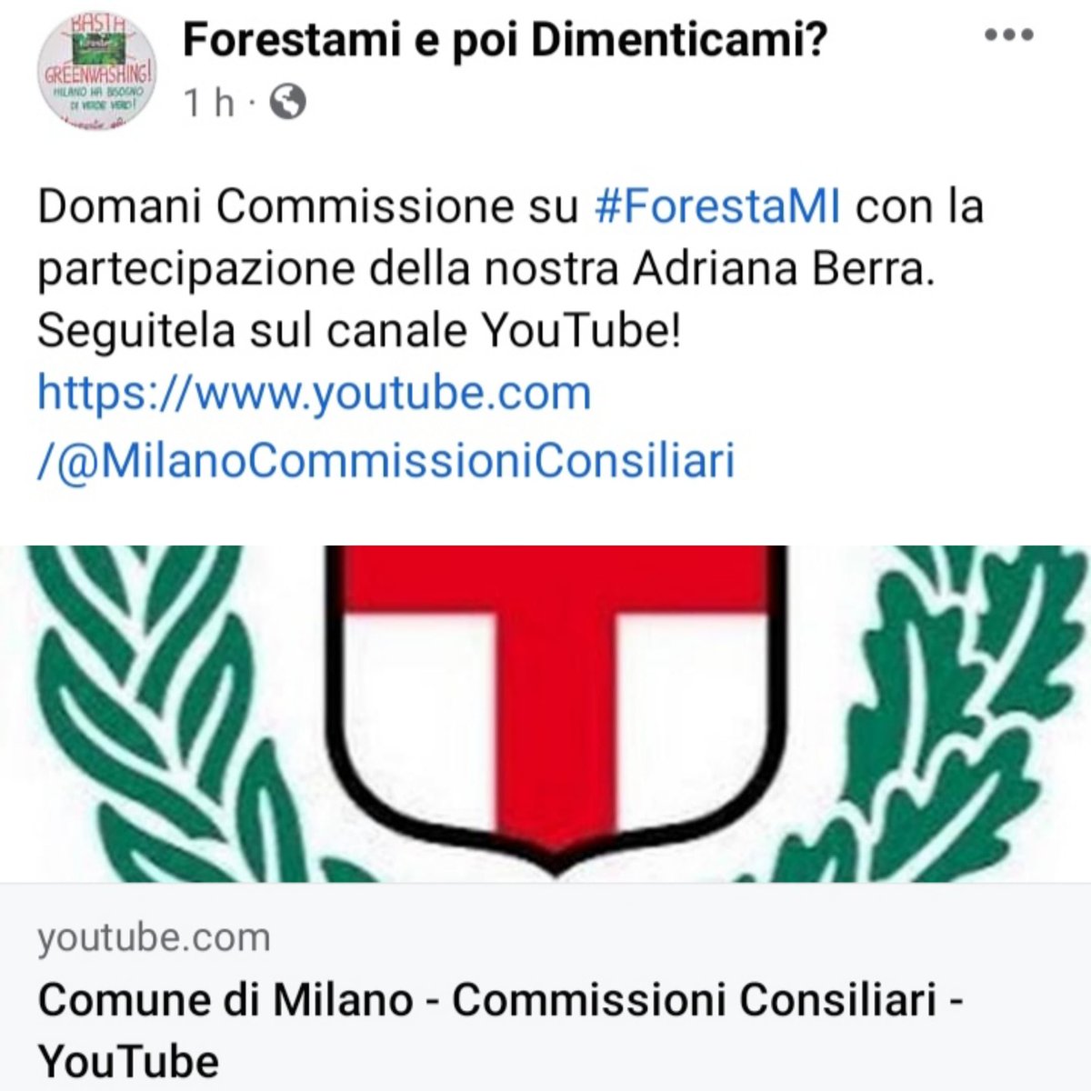 Domani ore 11.30 Commissione su #ForestaMI con la partecipazione, della amministratrice di Forestami e poi Dimenticami? e coordinatrice di #BagnaMI, <a href="/AdriDaLambrate/">Adriana Da Lambrate</a>  unica voce dei cittadini invitata. Seguitela sul canale YouTube! youtube.com/@MilanoCommiss…