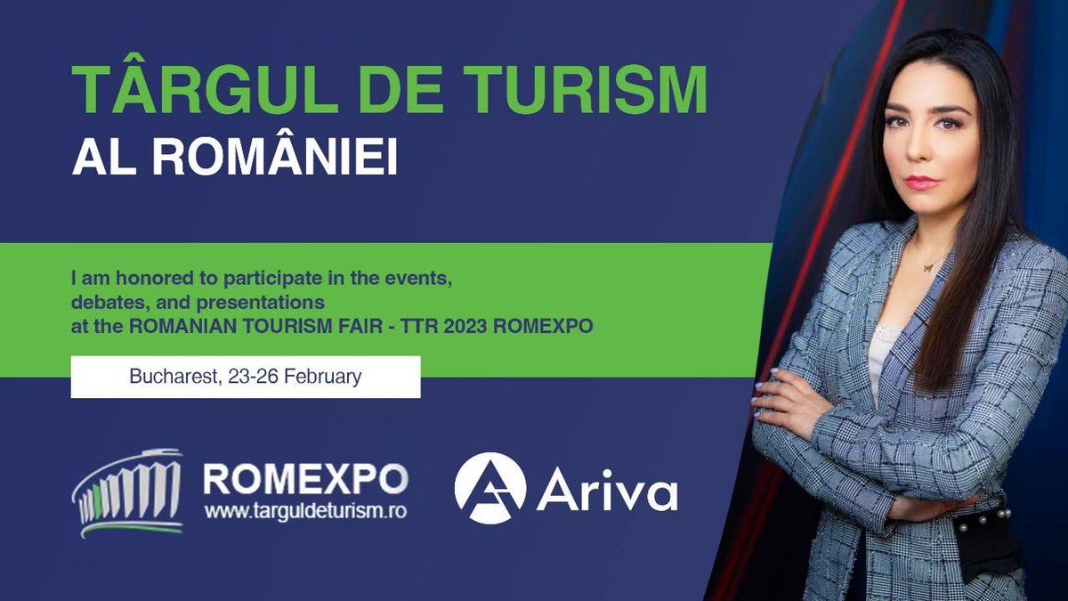 ArivaCoin's tweet photo. We continue to build every single day and to be present where important things for travel &amp; tourism industry are happening!
Our CCO @ClaudiaTapardel is invited to participate in the events, debates and presentations within the ROMANIAN TOURISM FAIR - #TTR ROMEXPO 2023 - Bucharest https://t.co/309dpyYIG2