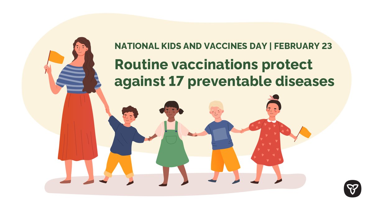 Today is National Kids and Vaccines Day!

#DYK? Ontario’s publicly funded immunization program offers vaccines that protect against 17 diseases at no cost to you. 

Learn more about routine vaccinations: ontario.ca/vaccines #KidsVaccinesDay #VaccinesWork