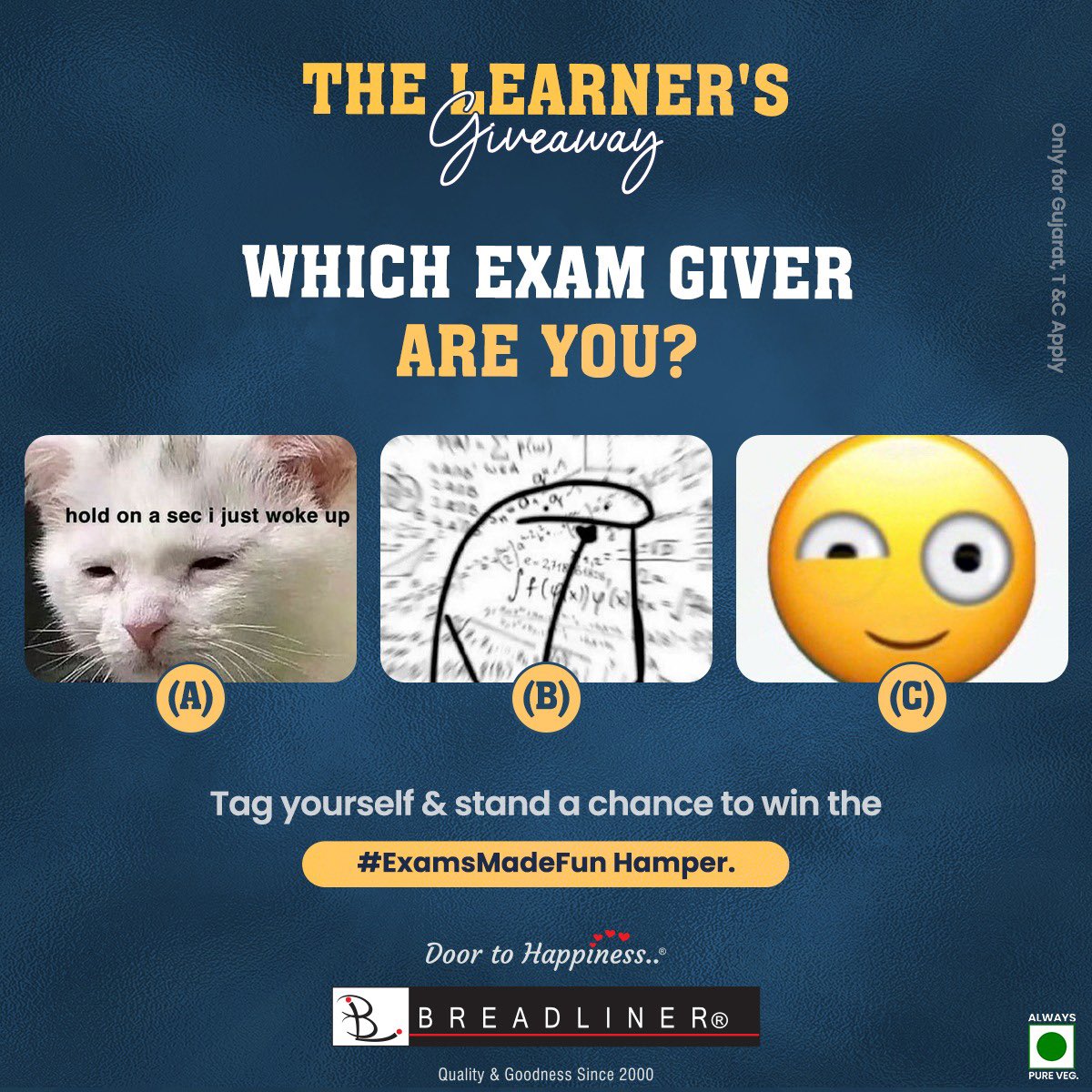 Breadliner1's tweet photo. Step 1: Like and Share this post. Leave a like on our page as well.
Step 2: Comment  answer below. Don't forget  #ExamsMadeFun in it!
Step 3: Follow us on social media.
Step 4: Invite and tag 3 friends! 👥
 Disclaimer: Terms and conditions apply.

#breadlinergiveaway https://t.co/UCQe8DyTLz