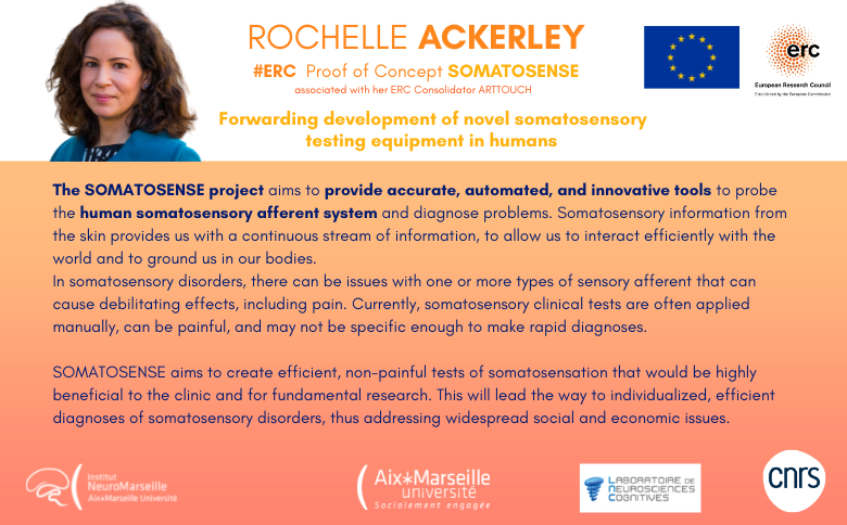 Warm congratulations to <a href="/LabSomato/">Rochelle Ackerley, @rochelleackerley.bsky.social</a> who receives the #ERC Proof of Concept grant, attached to her ERC Consolidator 👏

💡 Her #SOMATOSENSE project aims to forward the development of novel somatosensory testing equipment in humans.