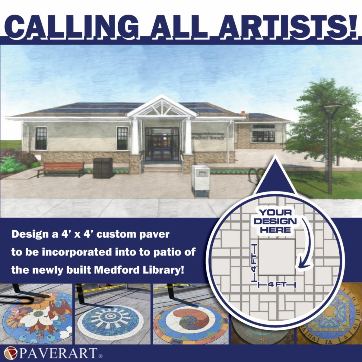 Your art in stone - literally!
Call to Artists &amp; Designers | Submit proposals for a Public Art Paver to be installed at the NEW Medford branch of the Patchogue - Medford Library.
One artist will be awarded $600 for the use of their design!
Deadline APRIL 1
Read the guidelines he