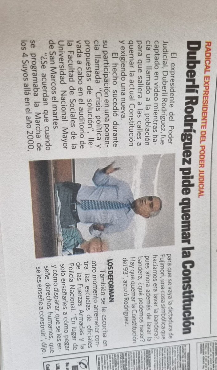 marthamoyano's tweet photo. Así que Duberlí el ex Presidente del Poder Judicial, les dice a jóvenes que quemen la constitución como acto simbólico!!  
Lo veremos pasar ! https://t.co/Z6L1saQznH