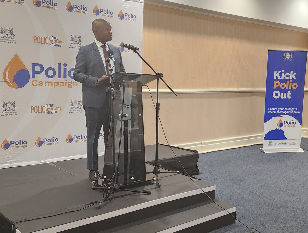 WHOBotswana's tweet photo. The Polio Supplementary Immunisation campaign was launched today by the Ministry of Health &amp; #GPEI partners. 
All children in Botswana under 7 years will be vaccinated against derived #polio virus in 2 rounds: 23-26 Feb and 30March-2April 2022.

#EndPolioNow https://t.co/mW05ANU0zb