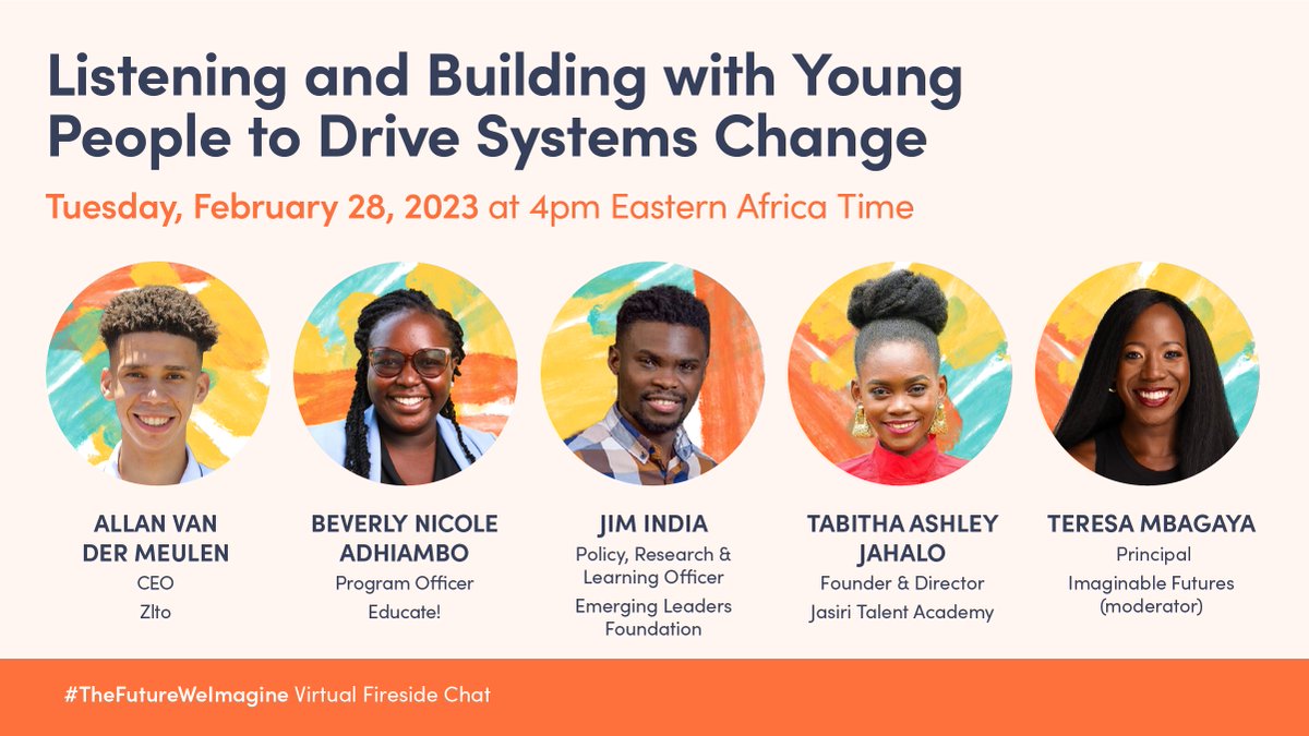 elfafrica1's tweet photo. How can we elevate the future of the youth? #TheFutureWeImagine Fireside Chat will feature speakers sharing their journeys and discussing the complexities of the systems at play in making an impact in the world. @ImaginableFut
#Beyond10 #GoAfrica https://t.co/ulJzp58djN