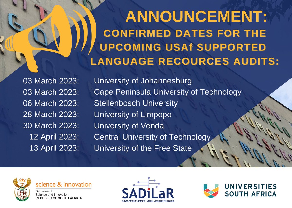 SADiLaR_ZA's tweet photo. We are pleased with progress made so far and looking forward to our next upcoming audits.
#LanguageResourcesAudit
@USAf_ORG
Read more: https://t.co/GXix3Lg3Yb https://t.co/WOnII6vUH8