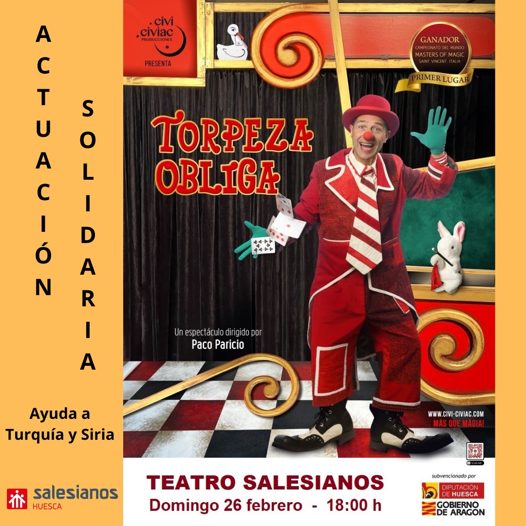 salesianoshuesca (@salesianoshuesc) on Twitter photo Este domingo la AMYPA organiza un espectáculo solidario de teatro, magia y clown con el gran <a href="/CiviCiviac/">CIVI-CIVIAC PRODUC.</a>
Los beneficios serán para <a href="/MSalesianas/">Misiones Salesianas</a>
Entradas a la venta aquí eventbrite.es/e/entradas-tor… y fila 0 en este número de cuenta: ES84 0075 0196 1106 0039 2180.
¡Te esperamos! Este domingo la AMYPA organiza un espectáculo solidario de teatro, magia y clown con el gran <a href="/CiviCiviac/">CIVI-CIVIAC PRODUC.</a>
Los beneficios serán para <a href="/MSalesianas/">Misiones Salesianas</a>
Entradas a la venta aquí eventbrite.es/e/entradas-tor… y fila 0 en este número de cuenta: ES84 0075 0196 1106 0039 2180.
¡Te esperamos!