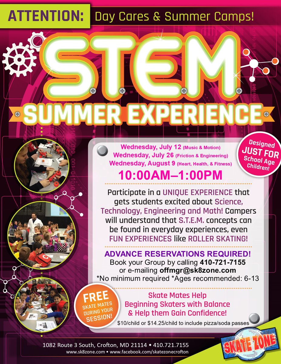 🚨 Summer STEM Program! 🚨

Join us this summer for education and fun, all rolled into one! 🧬🛼 The recommended ages for this program is 6-13. Advance reservations required!

sk8zone.com

#skatezonecrofton #summer #stem #education #summercamp

Follow @sk8zonecrofton