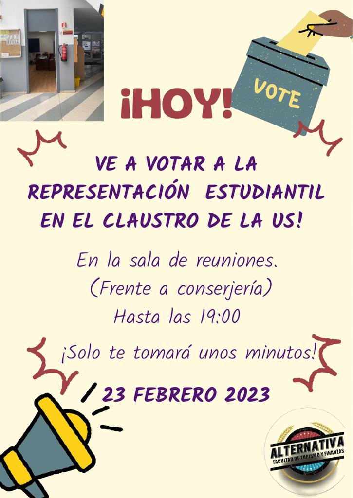 Hoy se vota al claustro, de tarda un momento y vuestro voto es muy significativo, no olvidéis pasaros