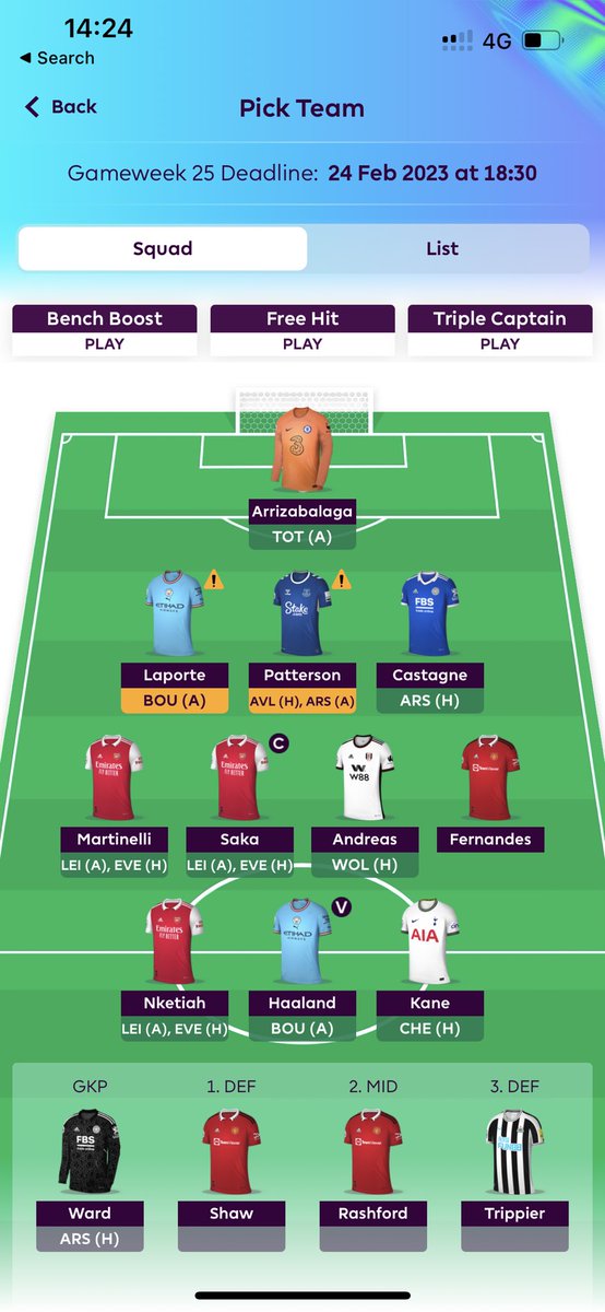 Paddy_Whyte's tweet photo. @FPLGOAT7 @OfficialFPL No funds to bring in Salah on 2FT any suggestions. Maybe get rid of Laporte and Bruno for Trent and Gakpo? Or maybe bring in Mahrez? https://t.co/L1UNUkz94c