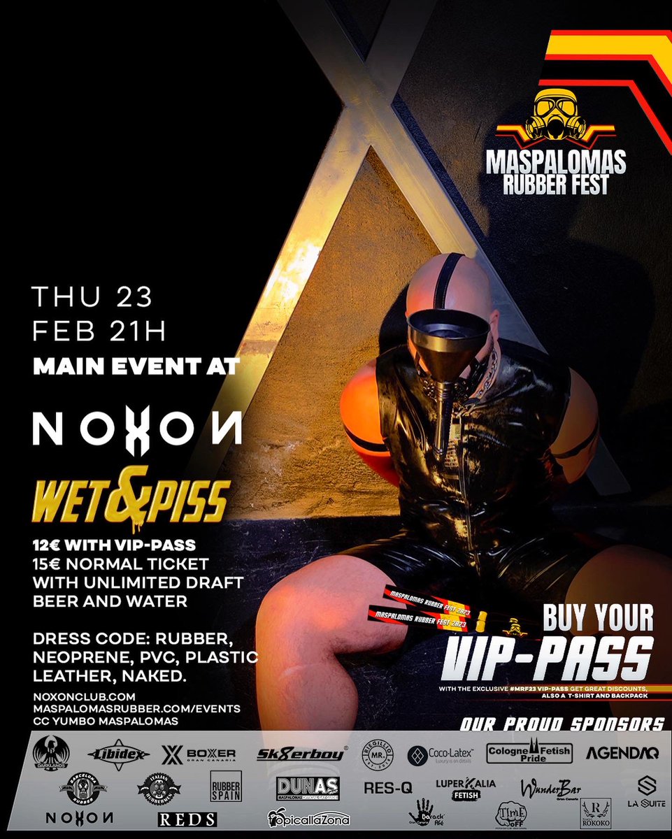 brutalfetish's tweet photo. RUBBER SOCIAL - WET&amp;PISS at NOXON @noxonclub @wetandpiss 
Thursday, 23 February 21H
RUBBER SOCIAL: on the terrace
WET&amp;PISS: If what you are looking for is a wet night with a lot of action... Wet&amp;Piss, the most famous party of the least
🎁 -20% NOXON with VIP-PASS without VIP-PASS https://t.co/MiLNesRsom