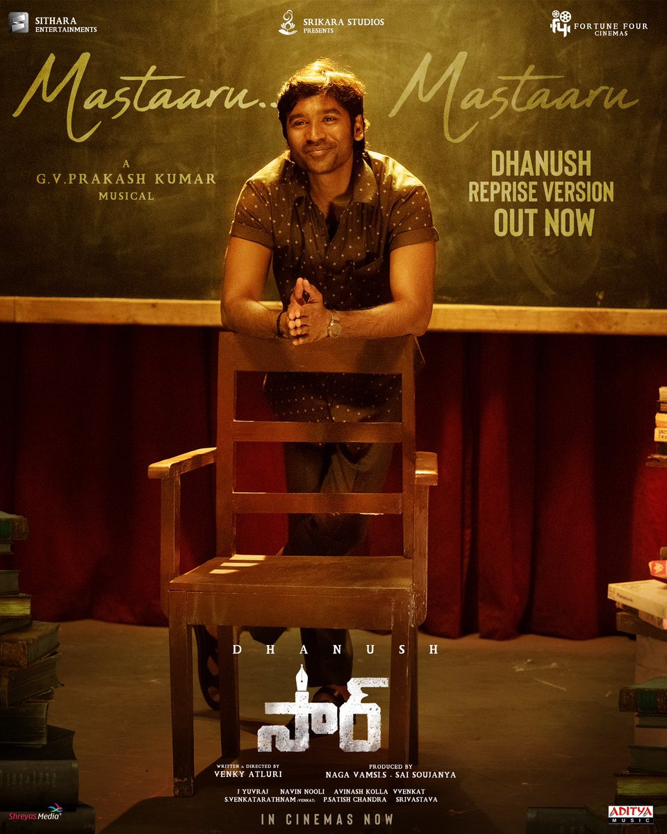 Yuvraj (@dopyuvraj) on Twitter photo Making the most celebrated melody extra special with the voice of <a href="/dhanushkraja/">Dhanush</a> sirπ
#MastaaruMastaaruDReprise is here to make your dayπ
βΆοΈyoutu.be/X4iC_MZes8s
A <a href="/gvprakash/">G.V.Prakash Kumar</a> MusicalπΆ
Written by <a href="/ramjowrites/">RamajogaiahSastry</a> π
#SIRMovie #VenkyAtluri <a href="/iamsamyuktha_/">Samyuktha</a> <a href="/dopyuvraj/">Yuvraj</a> <a href="/vamsi84/">Naga Vamsi</a> Making the most celebrated melody extra special with the voice of <a href="/dhanushkraja/">Dhanush</a> sirπ
#MastaaruMastaaruDReprise is here to make your dayπ
βΆοΈyoutu.be/X4iC_MZes8s
A <a href="/gvprakash/">G.V.Prakash Kumar</a> MusicalπΆ
Written by <a href="/ramjowrites/">RamajogaiahSastry</a> π
#SIRMovie #VenkyAtluri <a href="/iamsamyuktha_/">Samyuktha</a> <a href="/dopyuvraj/">Yuvraj</a> <a href="/vamsi84/">Naga Vamsi</a>