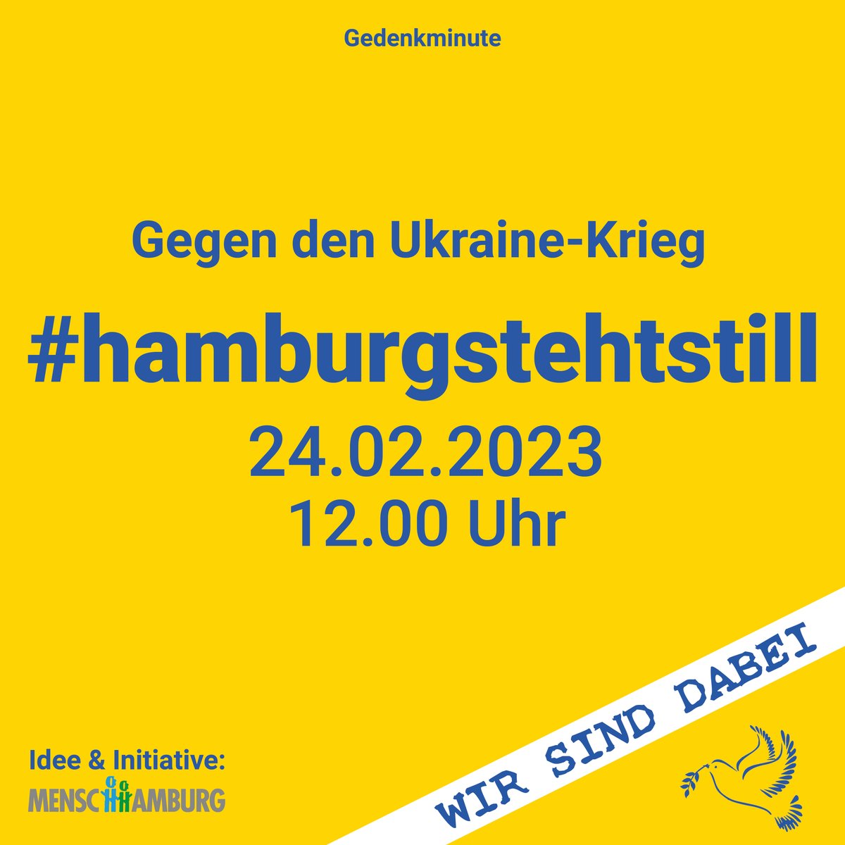 HSV's tweet photo. Am morgigen Freitag vor einem Jahr begann der russische Angriffskrieg in der Ukraine. Daher beteiligen wir uns an der Aktion des Vereins @menscHHamburg, die am Freitag unter dem Motto #Hamburgstehtstill um Punkt 12 Uhr zu einer Gedenkminute aufruft. 🙏🔷 https://t.co/eXgJRFA6q1