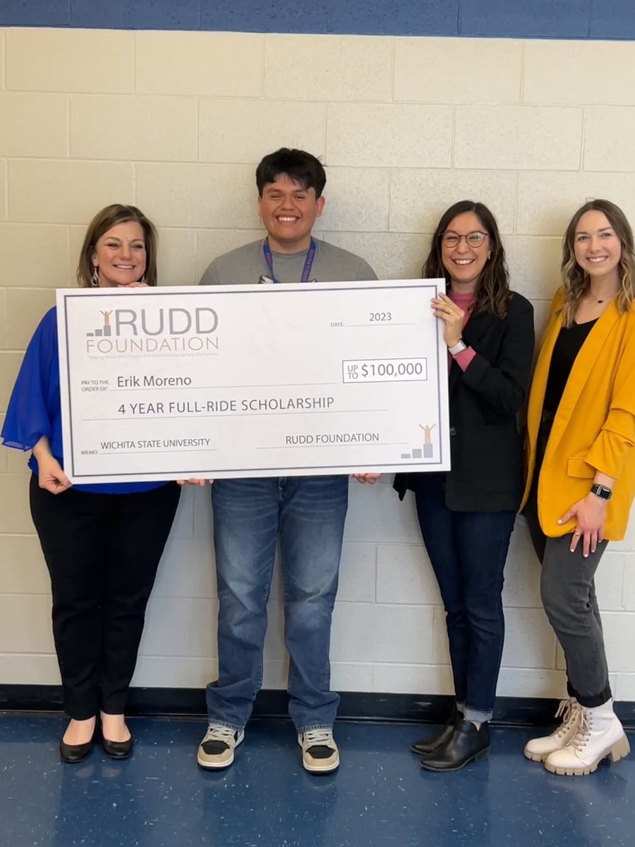 SouthHighCCC's tweet photo. Big news at South yesterday! Congratulations to Erik Moreno for being named a 2023 @RuddFoundation Scholar! We are so incredibly proud of you for winning this amazing full-ride, beyond-the-dollar scholarship to @WichitaState! #TitanPrideICT #WPSproud https://t.co/oaoUnsOJ0a