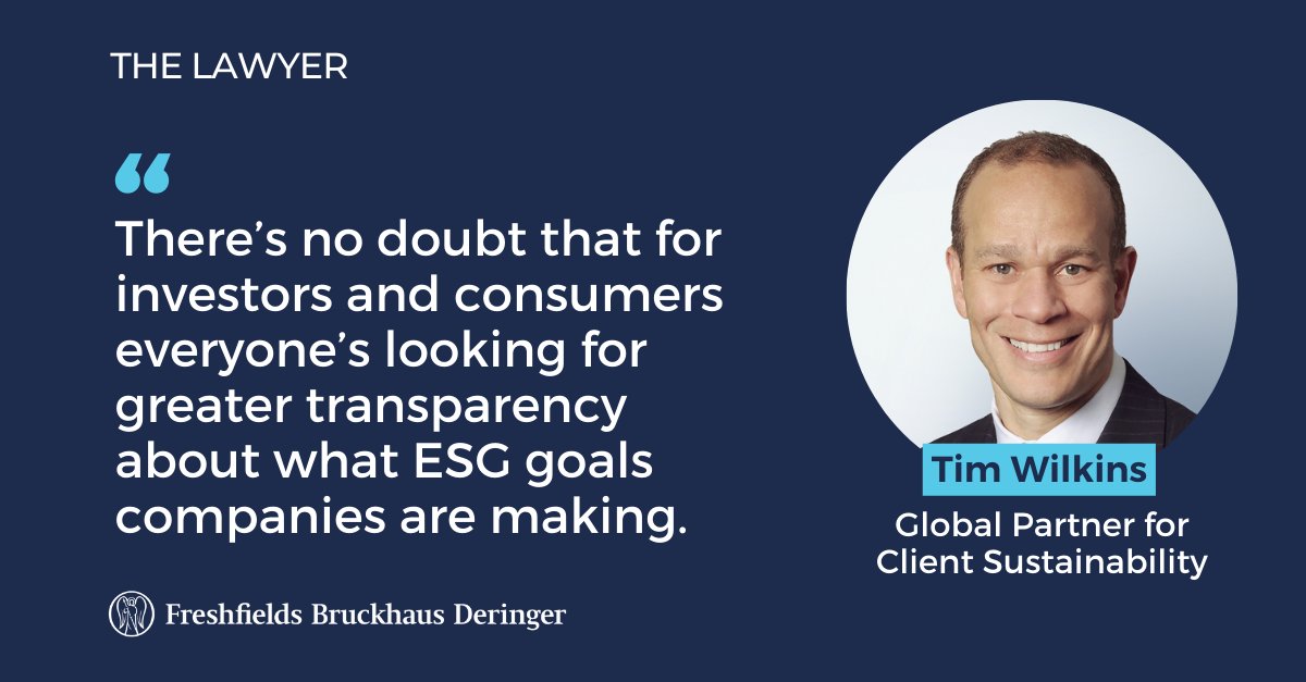 Freshfields's tweet photo. Timothy Wilkins, global partner for client sustainability, talks to @TheLawyermag about the key upcoming ESG trends for general counsel, as well as the unique opportunities #ESG presents for lawyers to add value to their organisation.
Watch the video now: https://t.co/lb2Ew3kZ2p https://t.co/cygLA1GMAE