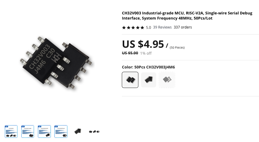samsoniuk's tweet photo. #riscv is just cheap as sand! but be careful: 4.95$ for 50 pieces! so order "10" will result in 500 devices! 🔥 https://t.co/Vxq8VhwTMS https://t.co/btbmLHMtmK