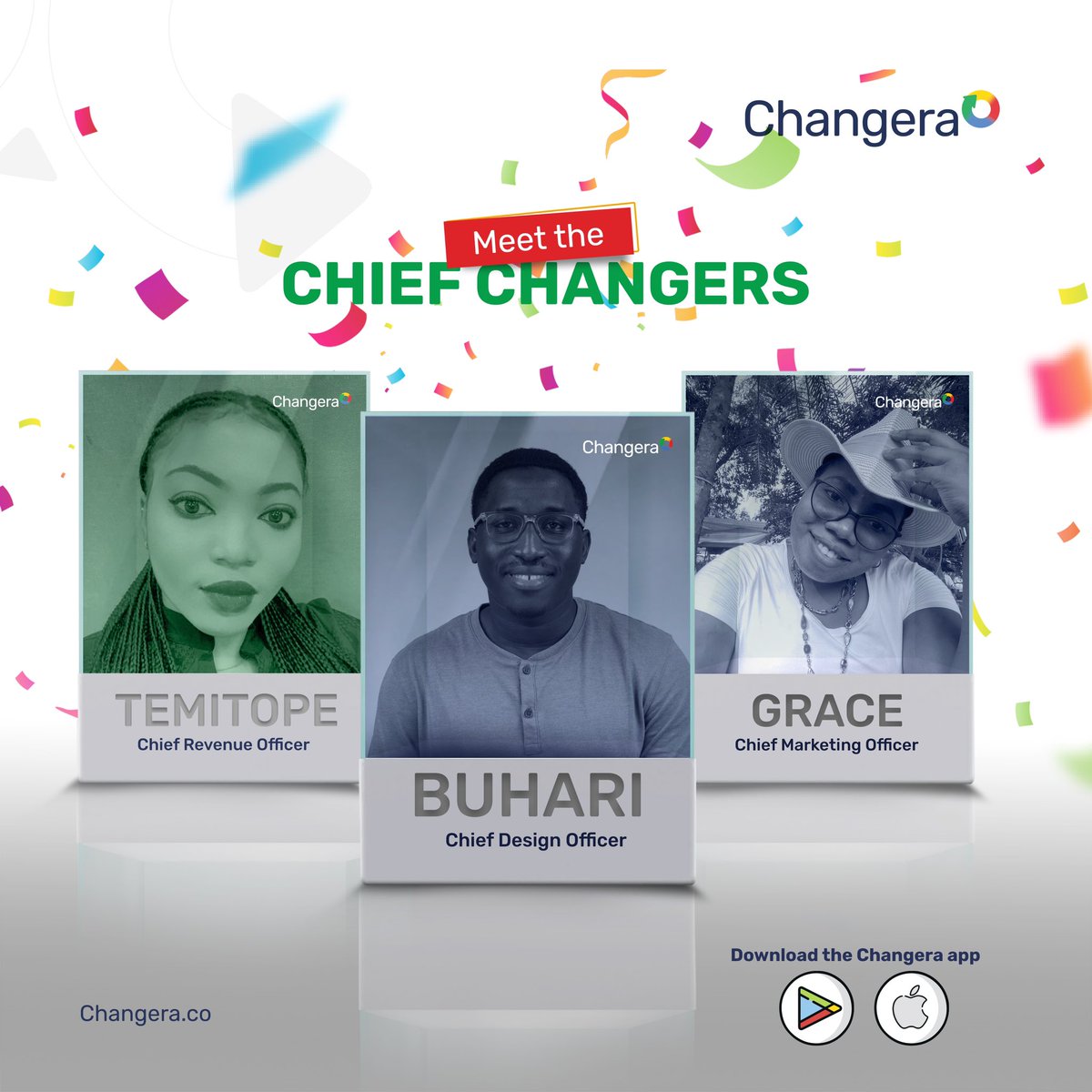 ChangeraApp's tweet photo. Small time to give our Chief Changers a well deserved shoutout 🎉
Thank you for all the work you put in 🥹
Here’s a token of our appreciation, Champs 🍾
#ChangeraApp https://t.co/AxwRGQBkrX