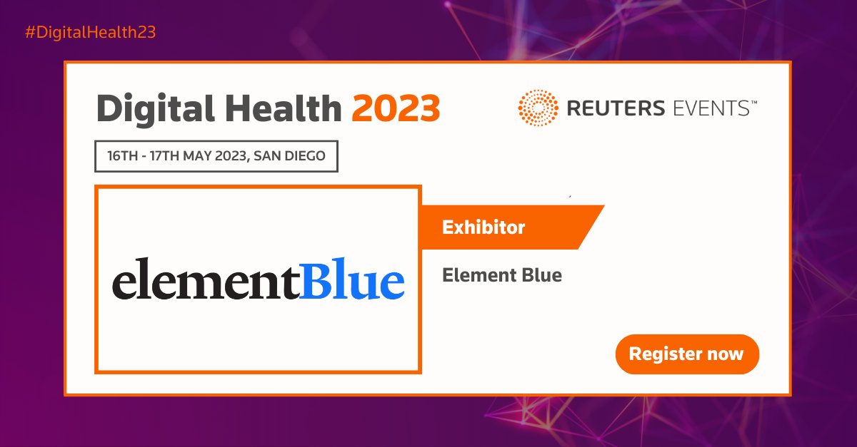 Reuters Events Healthcare (@rehealthcare) on Twitter photo π£ #DIGITALHEALTH23 SPONSOR SPOTLIGHT!
Meet our event partner, <a href="/ElementBlue1/">Element Blue</a>
As an exhibitor of the event and an innovative organization within the space, <a href="/ElementBlue1/">Element Blue</a> will be stationed in the exhibition area, ready to help! - Be amongst industry leaders! π£ #DIGITALHEALTH23 SPONSOR SPOTLIGHT!
Meet our event partner, <a href="/ElementBlue1/">Element Blue</a>
As an exhibitor of the event and an innovative organization within the space, <a href="/ElementBlue1/">Element Blue</a> will be stationed in the exhibition area, ready to help! - Be amongst industry leaders!