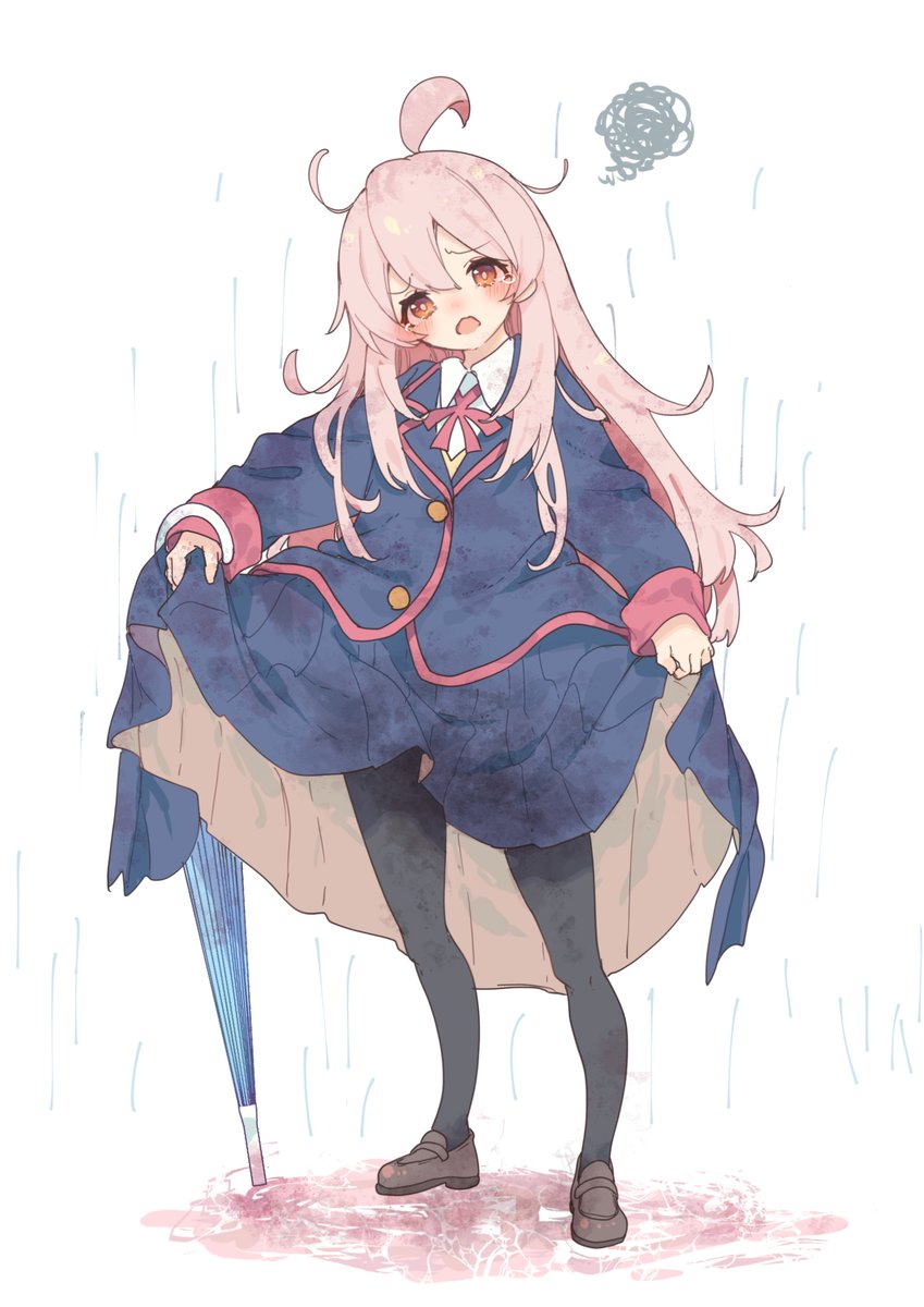 1girl solo long hair pink hair pantyhose umbrella black pantyhose  illustration images