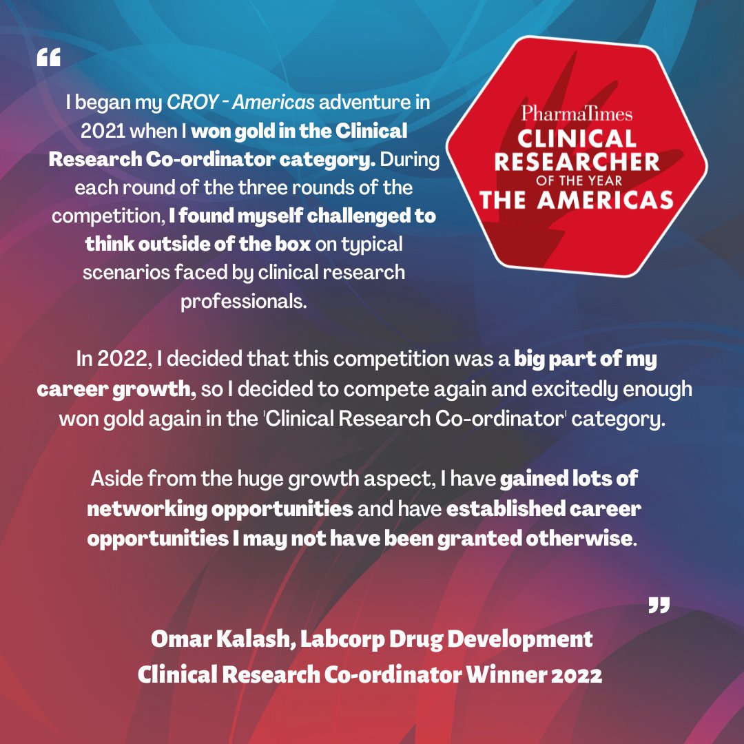 PharmaTimes's tweet photo. Testimonies like these say it all!
Sign up now to enter the Clinical Researcher of the Year Award - the Americas 2023:
https://t.co/ultGHMTE7P
#clinicalresearch #pharmacompetition #pharmaaward #pharmatimes #researchcoordinator https://t.co/NRDKKA1kwT