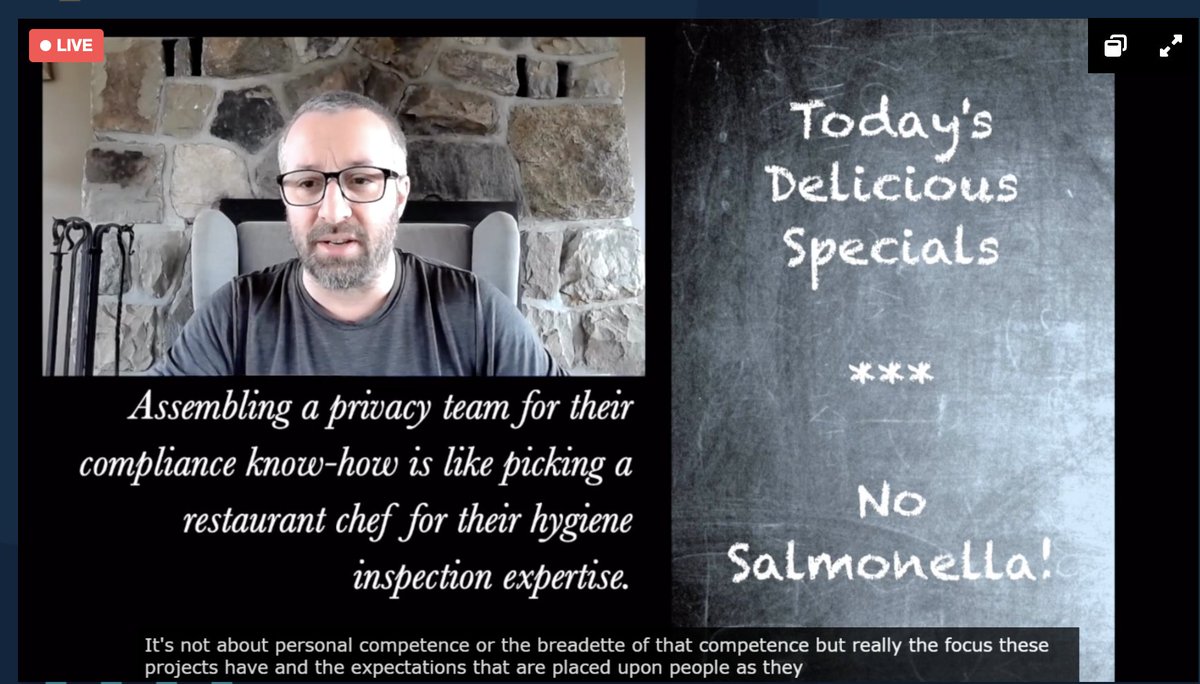 This slide @robinberjon presented at #PrivacySeriously is 💯 Don't pick a chef based on their hygiene expertise. Don't pick a privacy team for their compliance know-how.