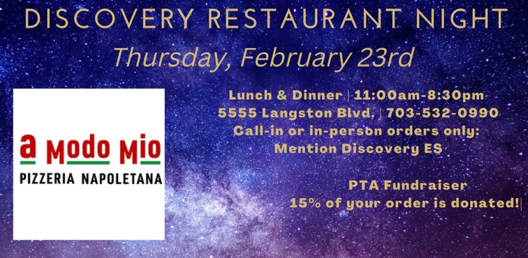 It’s lovely weather for an Italian feast! Enjoy a tasty lunch or dinner and support Discovery’s PTA.